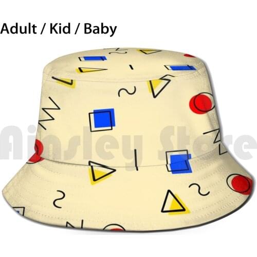 80Z Geometric Pattern Sun Hat Foldable UV Protection 80S Shape Primary Colors Vsco Pattern Aesthetic 80 S Style Geometric