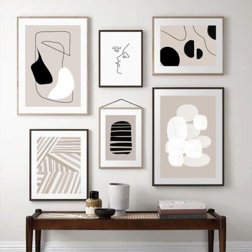 Modern Abstract Line Art Canvasr Paintings Beige Black Minimalist Posters and Wall Art Pictures for Living Room Home Decoration