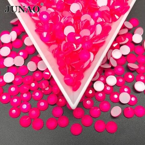 JUNAO SS16 SS20 Neon Rose Color Glass Nail Rhinestone Round Crystal Stone Applique Flatback Diamond Strass Garment Crafts