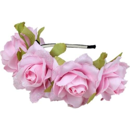 Sugarbay New Bride Flower Crown Gold Dust Rose Headband Handmade Hair Garland Festival Wedding Hair Accessories Hairbands