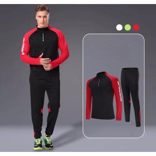 Men Winter Spring Autumn Runs Sweatshirt + Sweatpants Gymming Fitness Compression Sets Sporting Long T Shirts + Pants 1902