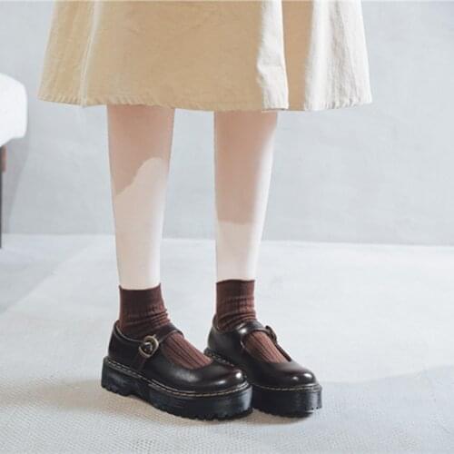 Jk Vintage Style Dark Brown/black Platform Lolita Shoes Kawaii Shoes Loli Cosplay Mid Heel 5cm Pu Leather Retro Mary Jane Shoes
