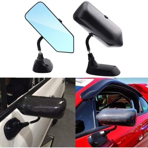 Universal F1 Style Carbon Fiber Blue Mirror Metal Bracket Side Mirror Racing Drift Car Side Rearview Mirror