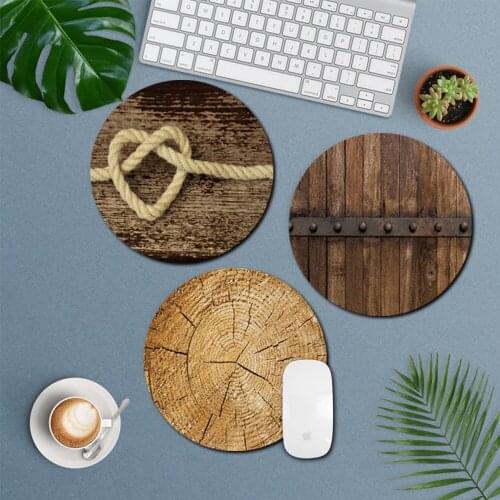High Quality Mouse Pad Durable PU Leather Wood Series Mat Circular MousePad for Laptop PC MacBook Round Shape