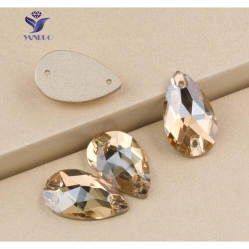 YANRUO 3230 Drop Golden Shadow Sew on Rhinestones Crystal And Stones Flatback Gold RhinestoneSew on Crystal For Dress
