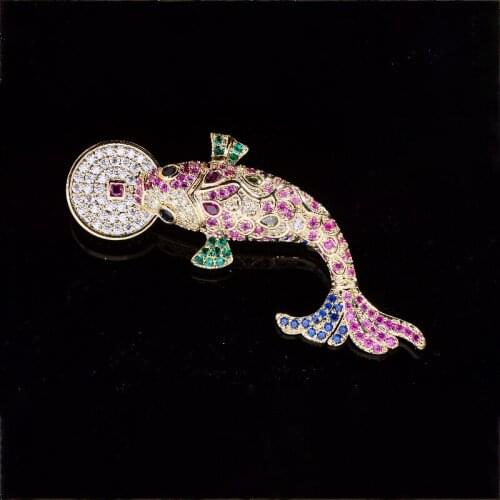 Chinese Style Koi Ingot Brooches for Women Elegant Creative Carp Pin Cheongsam Coat Accessories Zircon Corsage Holiday Gift