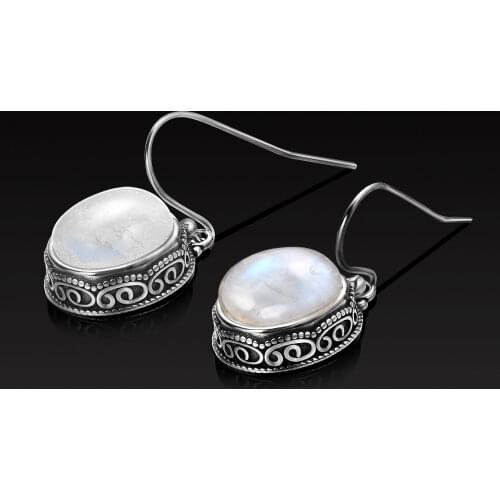 Oval Natural Moonstone Drop Earrings for Women Vintage 925 Sterling Silver Ear Jewelry Party Engagement Wedding Gift Jewelry