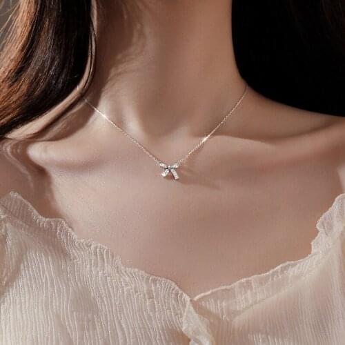 925 Sterling Silver Jewelry Bow No Fading Zircon Necklace Clavicle Chain 2021 New Trendy Women Birthday Necklace Wholesale