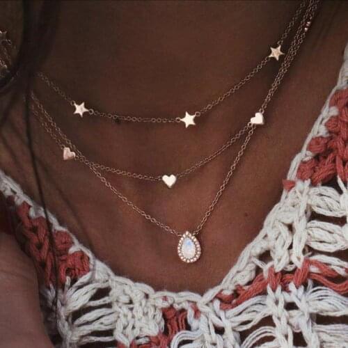 Gold Color Choker Necklace For Women Kolye Heart Stars Pendant Chain Necklaces & Pendants Chokers Boho Jewelry Collares De Moda