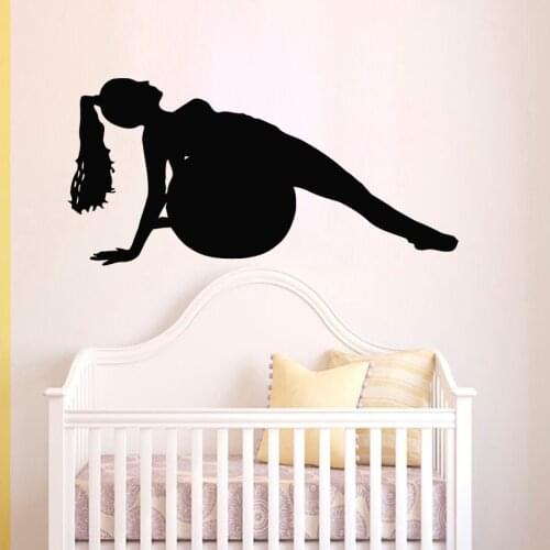 ZOOYOO Silhouette Wall Decals Woman Fitness Ball Exercise Gym Sport People Vinyl Wall Sticker Living Room Home Decor
