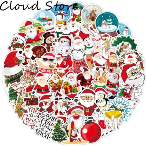 100Pcs Stickers Christmas Deer Santa Claus Snowman Children Gift Sticker For On Skateboard Graffiti Suitcase Luggage Sticker