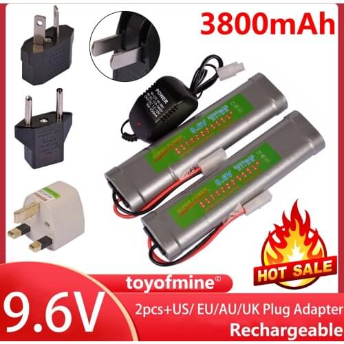 2x 9.6V NiMH 3800mAh Rechargeable Battery Pack Tamiya Plug + Charger Plug