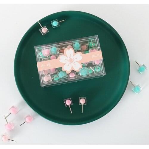 40pcs/box Square jelly color transparent thumbtack, electroplating anti-rust metal thumbtack, exquisite office stationery