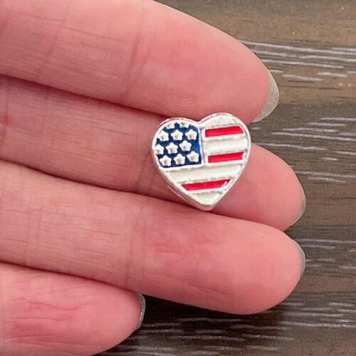 5pcs Pack DIY Bracelet Beads Big Hole Heart Shaped Enamel USA Flag Beads Fit Women Bracelet Jewelry Making Pulsera