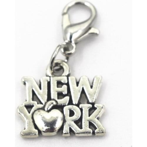 50pcs/lot Antique silver New York dangle charms lobster clasp hanging charms diy bracelet jewelry accessories charm