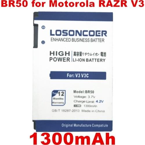 LOSONCOER 1300mAh BR50 For Motorola RAZR V3c V3E V3T V3Z V3i V3IM V3m V3 PEBL U6 Prolife 300 500 Phone Battery+Tracking Number