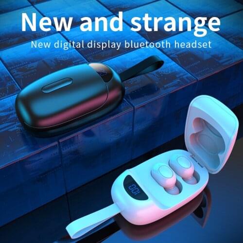 Bluetooth 5.0 Wireless Headset Clamshell Design LED Smart Digital Display IPX3 Waterproof Sports Mini In-ear Headphones
