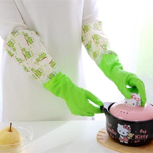 Household kitchen PVC gloves washing dishes cleaning winter thickened and lengthen latex gloves
