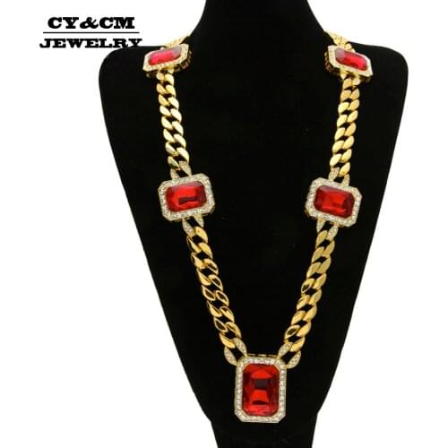 CY&CM Mens Gold Thick Miami Cuban Curb Link Red Square Rhinestone Pendant Chain Necklace HipHop Rappers Rock Punk Jewelry 30"