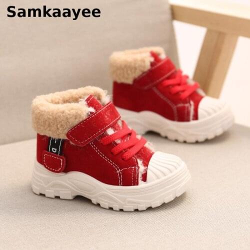 0-12y Children Shoes Kids Boots Baby Martin Boats Winter Boys Girls Ankle Boots Lace-Up Plush Cotton Warm Waterproof Sneakers 25