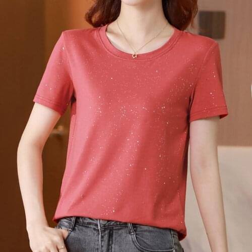Sequins T Shirt Women Short Sleeve T-Shirt Womens 2021 New Korean Fashion Tshirt Summer Tops Woman Clothes Tee Shirt Femme