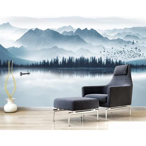 Customized Wallpaper 3d New Chinese Ink Landscape Reflection Far Mountain Flying Bird Mural Living Room Bedroom Sofa wallpapers