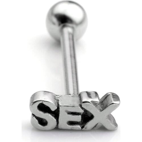 MODRSA 1piece Sex Letter Tongue Rings Stainless Steel Bar Tongue Piercing Labret Lip Ring Punk Body Jewelry