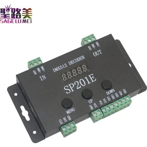DC5V-24V DMX512 Decoder controller SP201E SPI Signal Addressable IC RGB led Pixel 5 Channel PWM Output ws2811 2812 1903 strips
