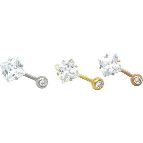Square CZ Gem Navel Ring Belly Bar Crystal Twist Plain Surgical Steel Gold 14G Zircon Woman Body Piercing Jewelry