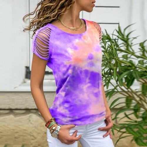 Summer Sexy Women Tie Dye T-Shirt Print Short Sleeve T Shirt Strapless Top O-Neck Tee Femme Streetwear S-5XL Plus Size Pullovers