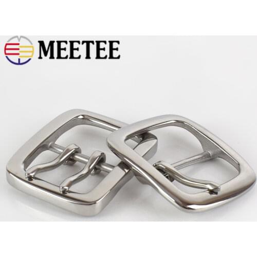Meetee 1pc 40mm Stainless Steel Single Double Pin Buckles Mens Belt Buckle Head DIY High Quality Hardware Leather Accessories