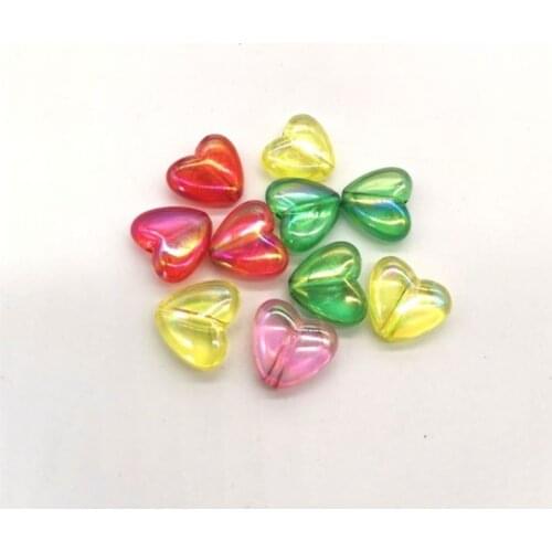 Fashion Acrylic Heart Loose DIY Beads AB Plated Colorful Middle Hole Jewelry Accessories 15MM 50 pieces y15765
