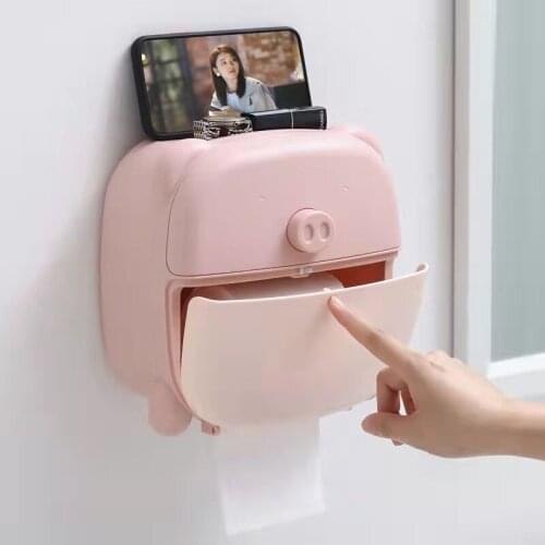 Cartoon Pink Piggy Brown Bear Toilet Tissue Box Punch-Free Roll Paper Tube Pumping Toilet Paper Rack
