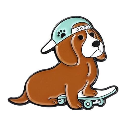 Cartoon Skateboard Puppy Enamel Pins Cute Lapel Badges For Clothes Jewelry Collar Brooches Gifts Accessories For Kids Friends