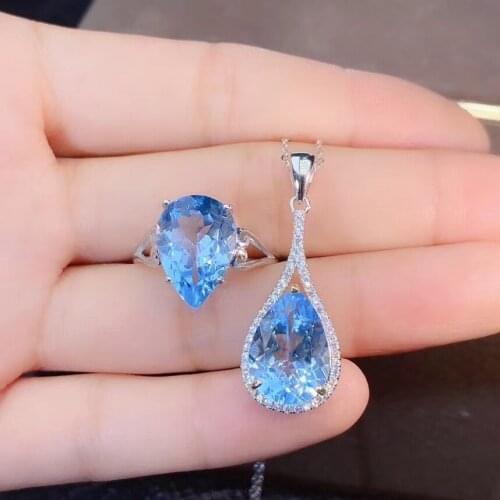 New Arrival Natural Real Topaz Jewelry set Natural And Real Topaz Set 925 sterling silver Fine jewelry 1pc ring,1pc Pendant