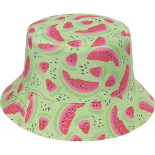 New Panama Bucket Hats Women Men Reversible Fruit Watermelon Print Double-Sided Fisherman Hat Casual Harajuku Hip Hop Bucket Cap
