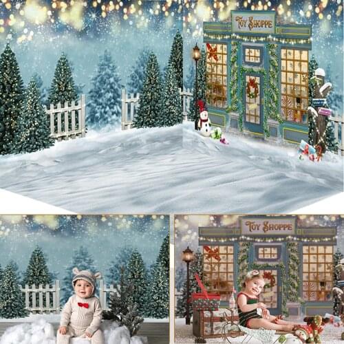 Christmas Backdrop Snowfield Christmas tree Toy shop Baby Children Photography Background Birthday Party Glitter Stars Decor
