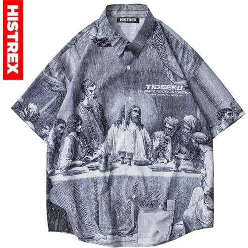 HISTREX Jesus' Last Supper Aesthetic Shirts For Men Brand Shirt High Quality Social Plus Size Clothin Mens Shirts 9KH73