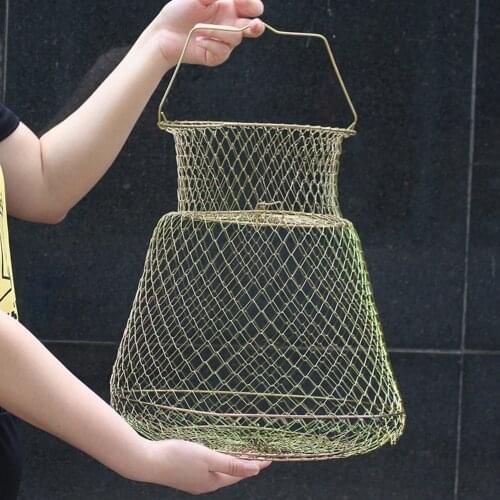 Foldable Steel Fish Net Fish Basket Steel Wire Outdoor Portable Wire Woven Fish Crab Lobster Storage Cage Fishing Trap Net Fish