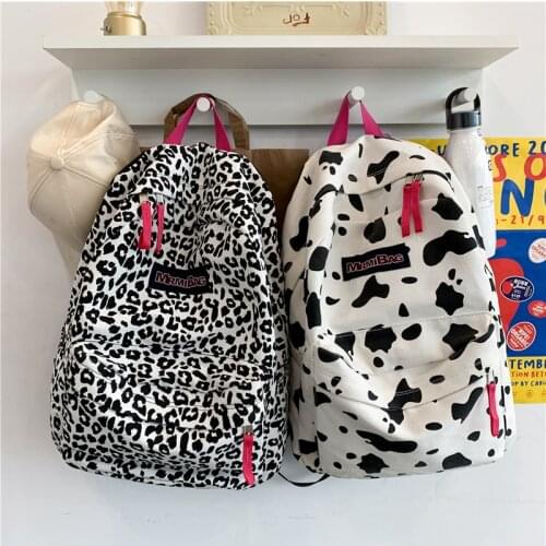 2021 Cow Print Sport Backpack Leopard Print Unisex School Bags Teenage Girls White Classic England Stylish Bags College Bookbag