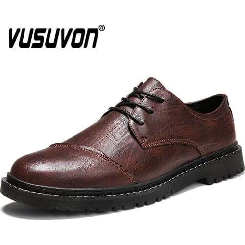 Men Leather Shoes Formal Casual Lace-up Derby Party For Students Retro Brogue Luxury Classic Brand Fashion Martin Outdoor Loafer