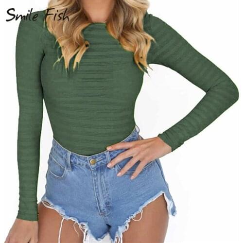Spring Women Bodysuits Feminino Mujer Sexy Mesh Skinny Long Sleeve O Neck Solid Body Top Suit Femme Bodysuit Clubwear New GV125