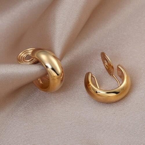 Vintage Golden Minimalist C Shape Clip on Hoop Earrings Non Pierced Cute Earrings for Women 2020 Trend Jewelry Gift