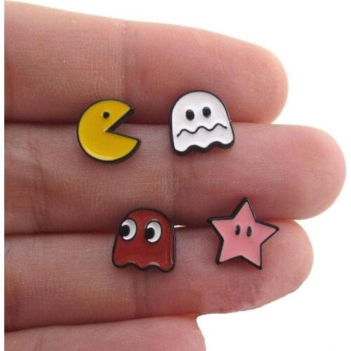 Ghost Arcade Game Themed 4 Piece Enamel Stud Earrings For Women Girl Men Jewelry