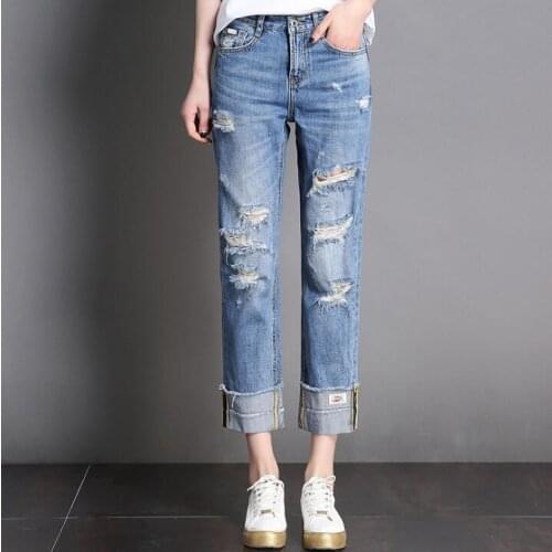 Mom High Waist Vintage Ripped Denim Pants For Women Jeans Boyfriend Distressed Stretch Teen Girls Trousers Plus Size