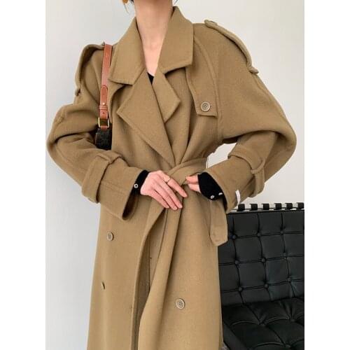 Heavy industry high count mid-length trench coat elegant and feminine double-sided cashmere coat woolen coat female 21 new