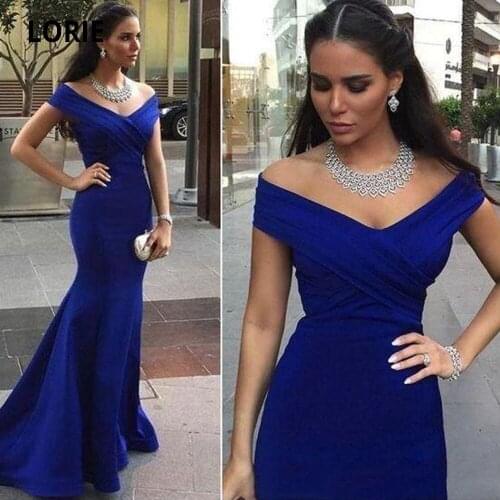 LORIE V-neck Royal Blue Off Shoulder Mermaid Evening Dresses Elegant Long Prom Dress Cheap Formal Party Pageant Celebrity Gowns
