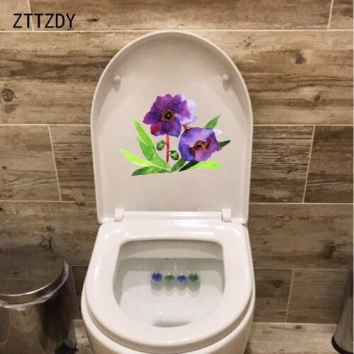 ZTTZDY 23.9*18CM Cartoon Purple Flowers Kids Room Wall Decor Home WC Toilet Seat Stickers T2-0630