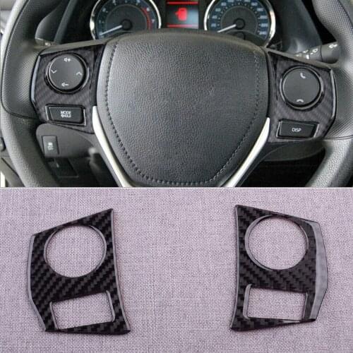 1 Pair Carbon Fiber Black Left & Right Steering Wheel Button Cover Trim Frame Fit for Toyota Corolla 2018 2017 2016 2015 2014