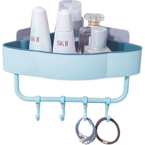 1 PC PP Plastic Triangular Storage Shelf Self-Adhesive Bathroom Kitchen Home Storage Box with Hook 4 Colors